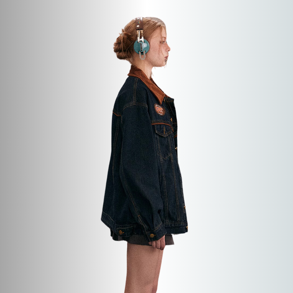 Retro Washed Denim Biker Jacket