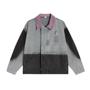 Gradient Lapel Embroidered Work Jacket