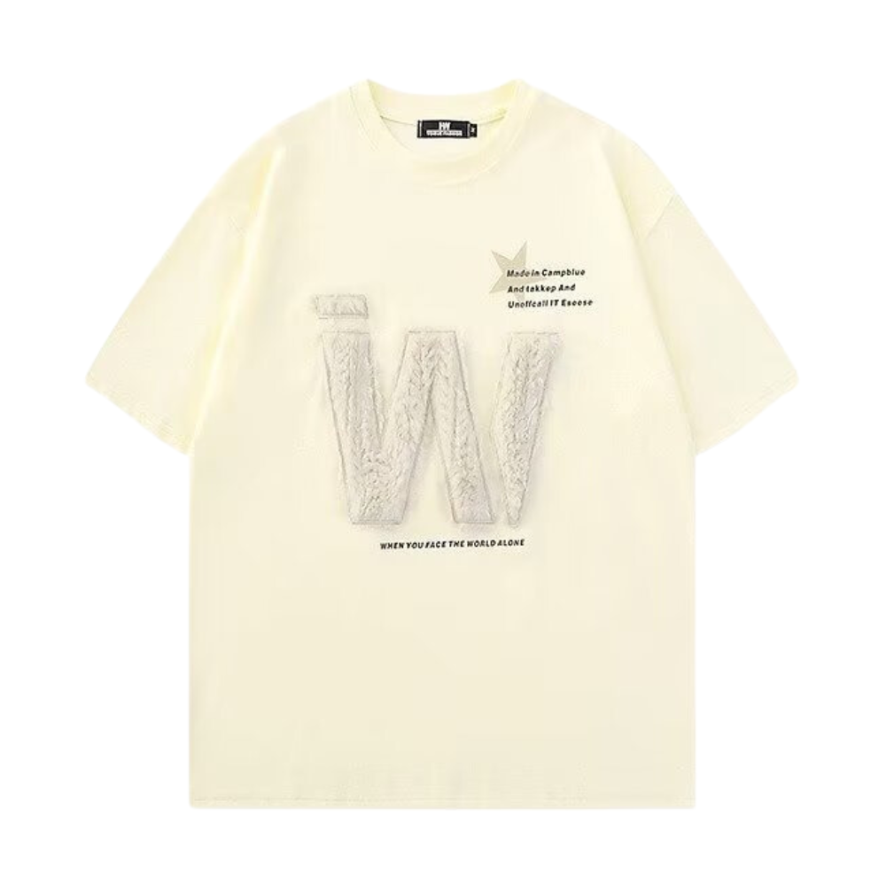 W Plush Embroidered Lettering T-shirt