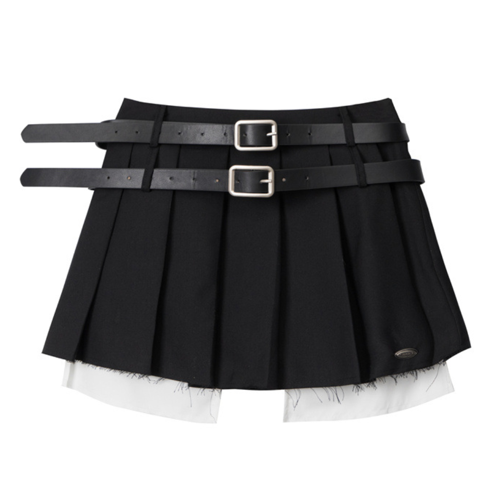 Women's Preppy Fake Two Pleated Skirts