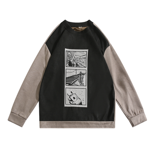 Animation Printed Suede Raglan Sweatshirt