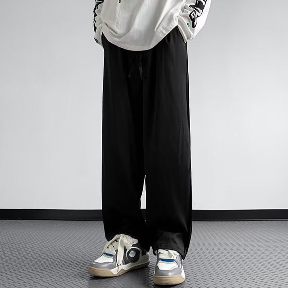 High street Retro Solid Color Straight Sweatpants