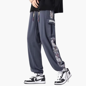 Japanese Bear Embroidered Pocket Sweatpants