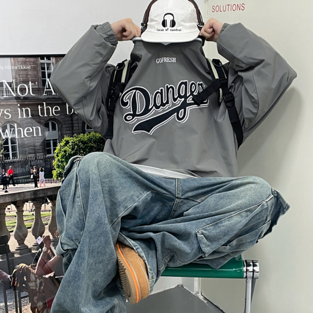 Classic V-neck Patch Embroidered Sweatshirt