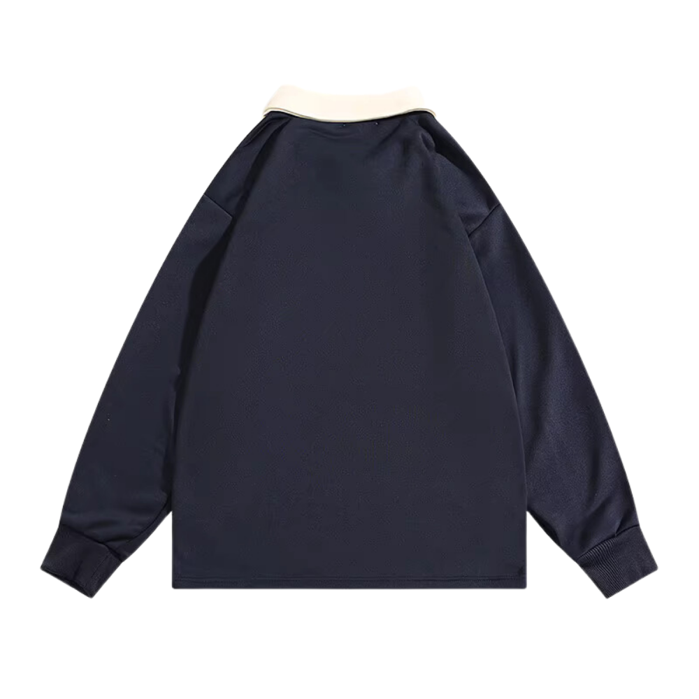 Japanese Retro Contrast Color POLO Sweatshirt