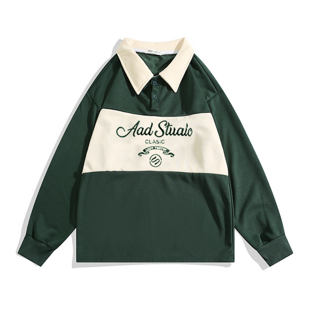 Japanese Retro Contrast Color POLO Sweatshirt