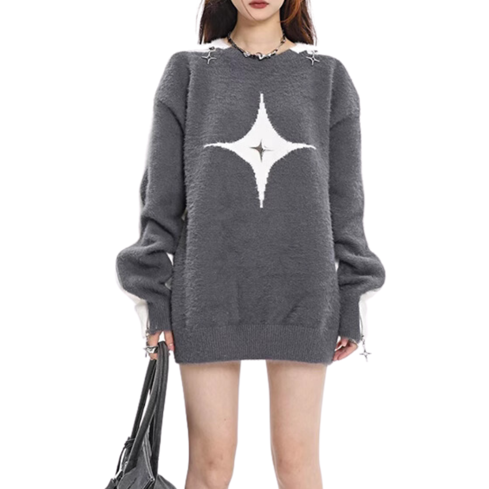 Women's Sexy One Shoulder Contrast Sweater