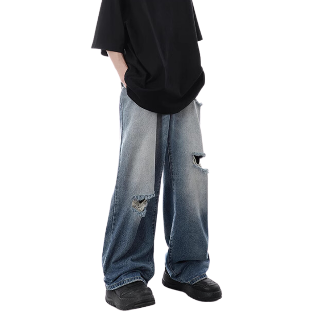 Urban Pure Color Ripped Straight Jeans