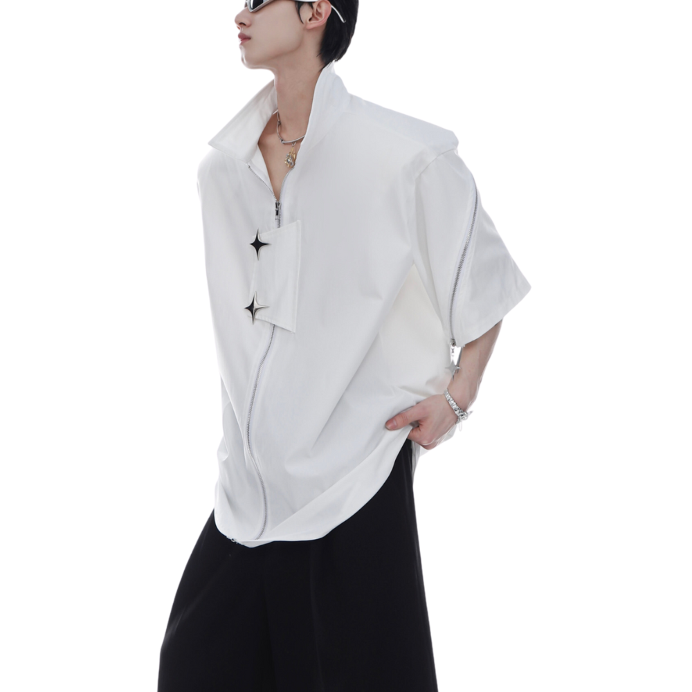 Vintage Solid Zip Cargo Shirts