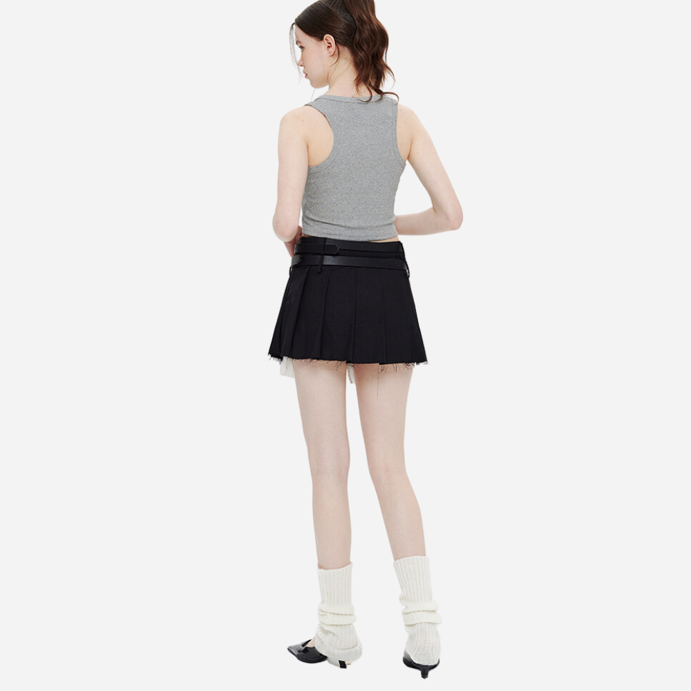 Women's Preppy Fake Two Pleated Skirts