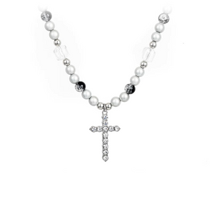 American Reflective Pearl Cross Necklace