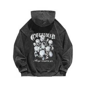 Retro rose letters Washed Hoodie