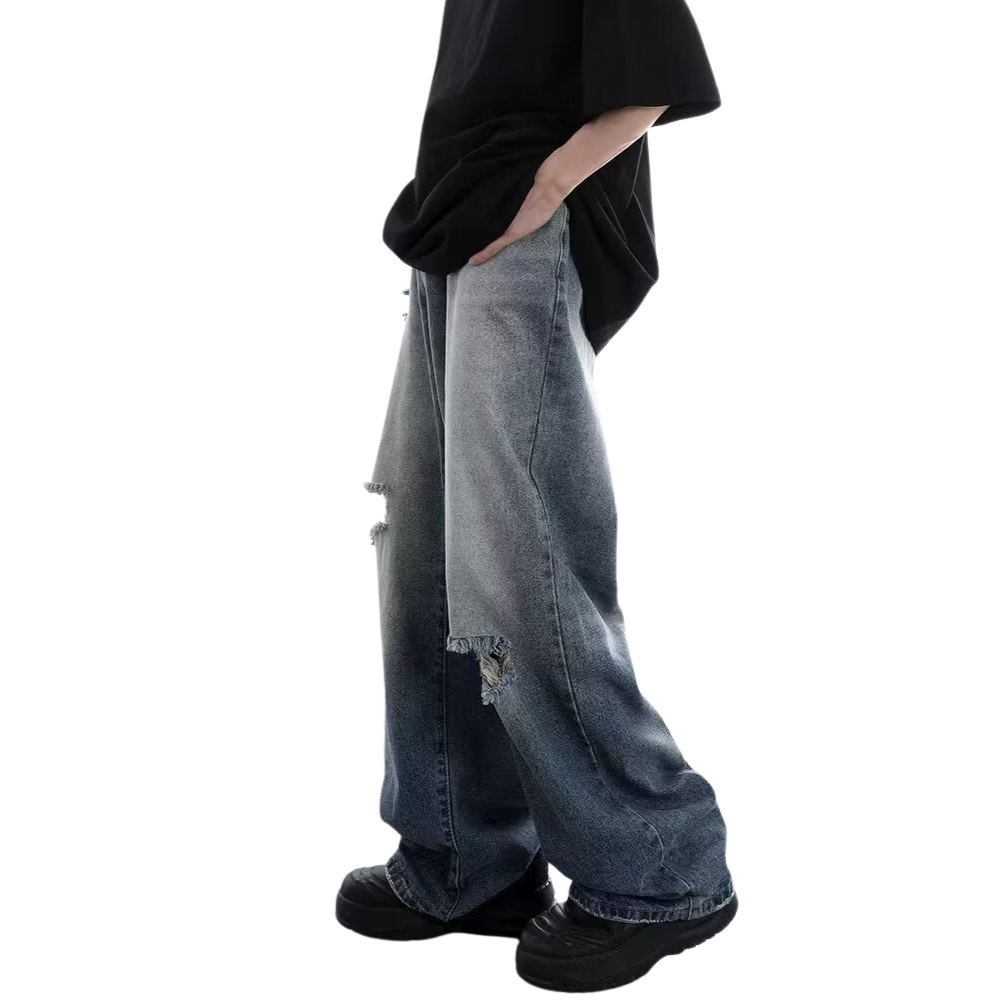Urban Pure Color Ripped Straight Jeans
