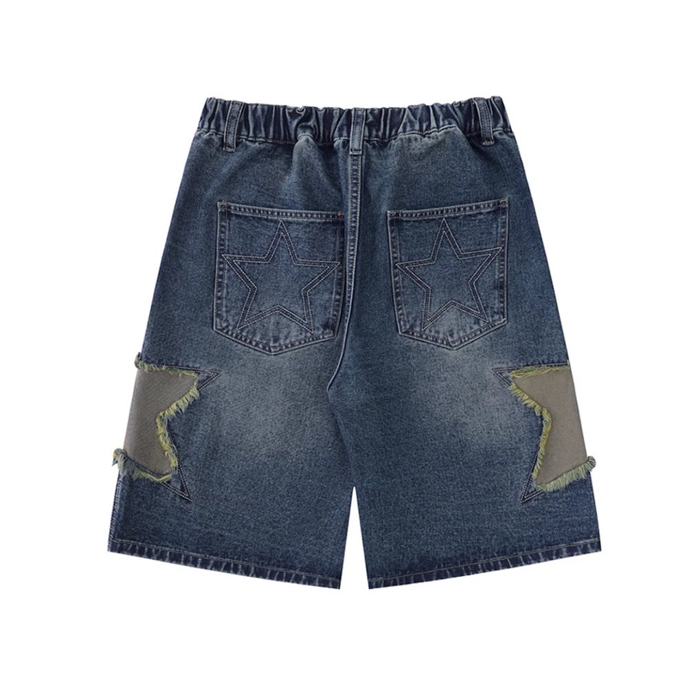 Street Trendy Star Patchwork Denim Shorts