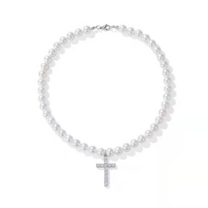 Vintage Pearl Cross Necklace