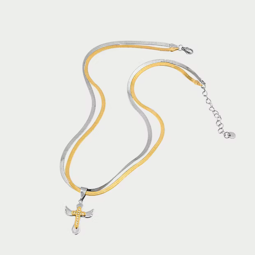 Double Snake Bone Cross Necklace