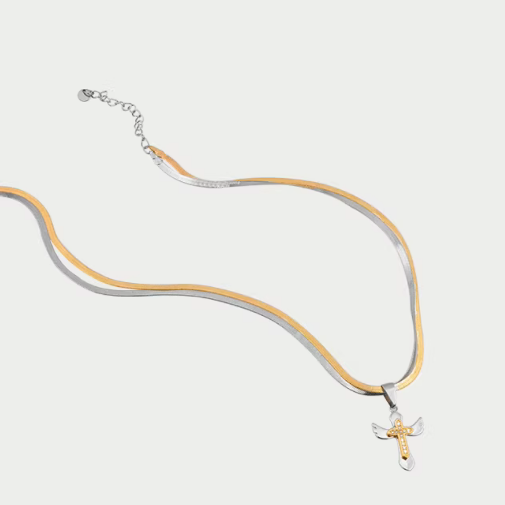 Double Snake Bone Cross Necklace
