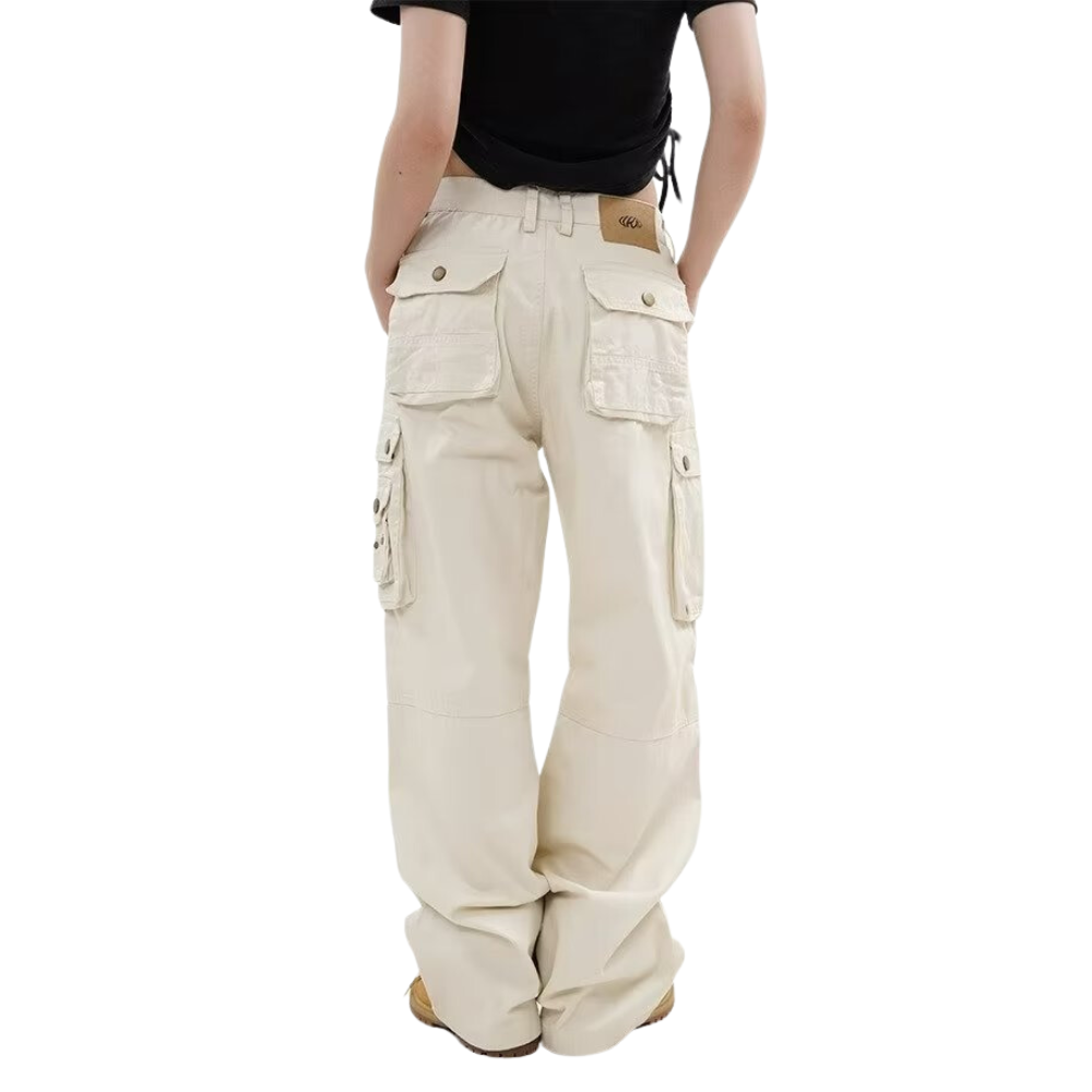 Solid Color Patchwork Cargo Pants