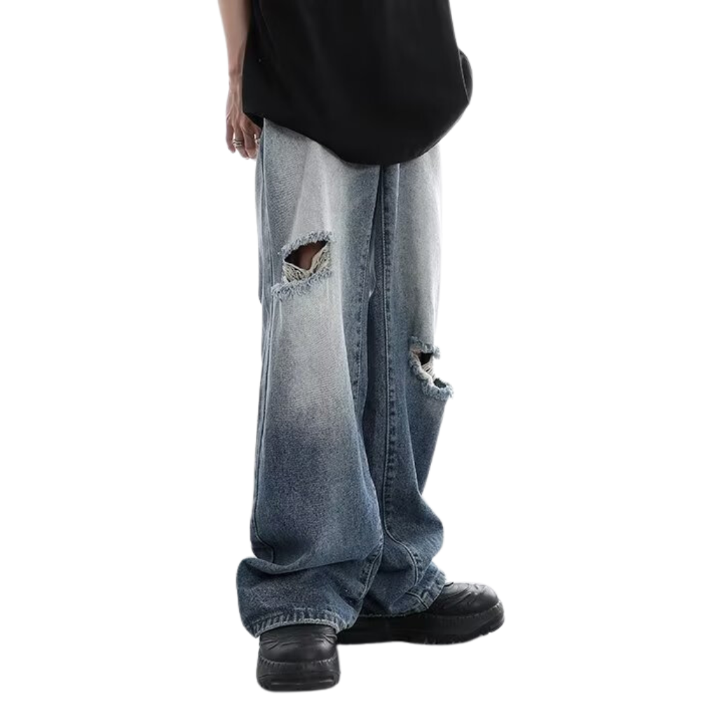 Urban Pure Color Ripped Straight Jeans
