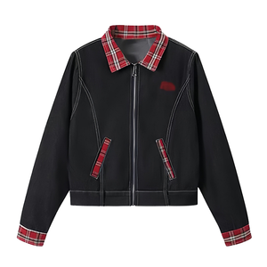 American Plaid Collar Patch Jacket