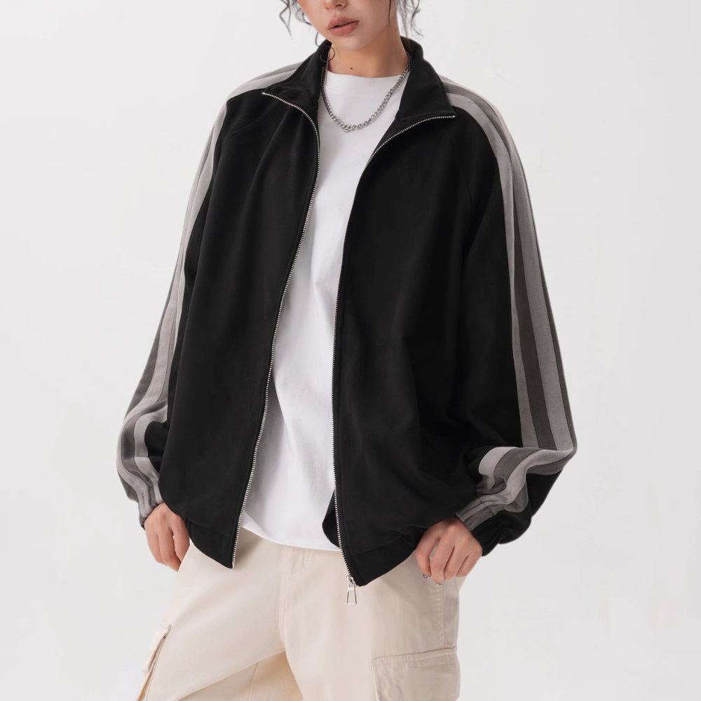 Trendy Suede Sleeve Contrast Jacket