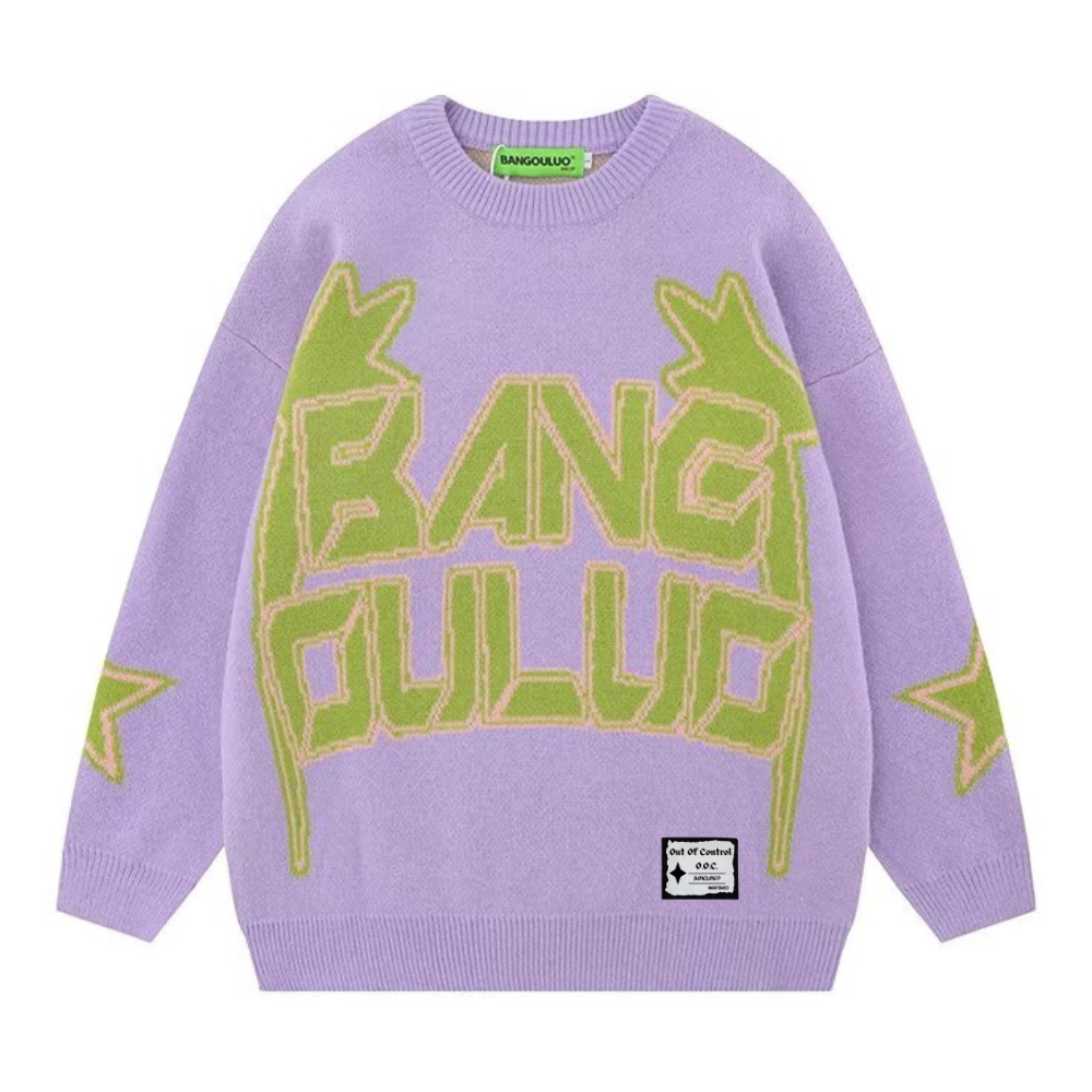 OOC' Retro Woven Letter Loose Sweater