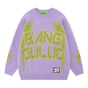 OOC' Retro Woven Letter Loose Sweater