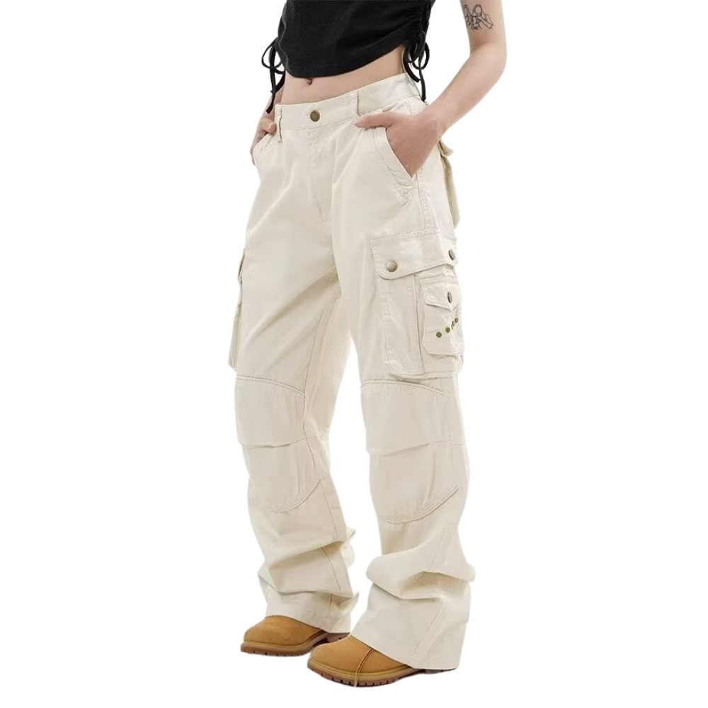 Solid Color Patchwork Cargo Pants