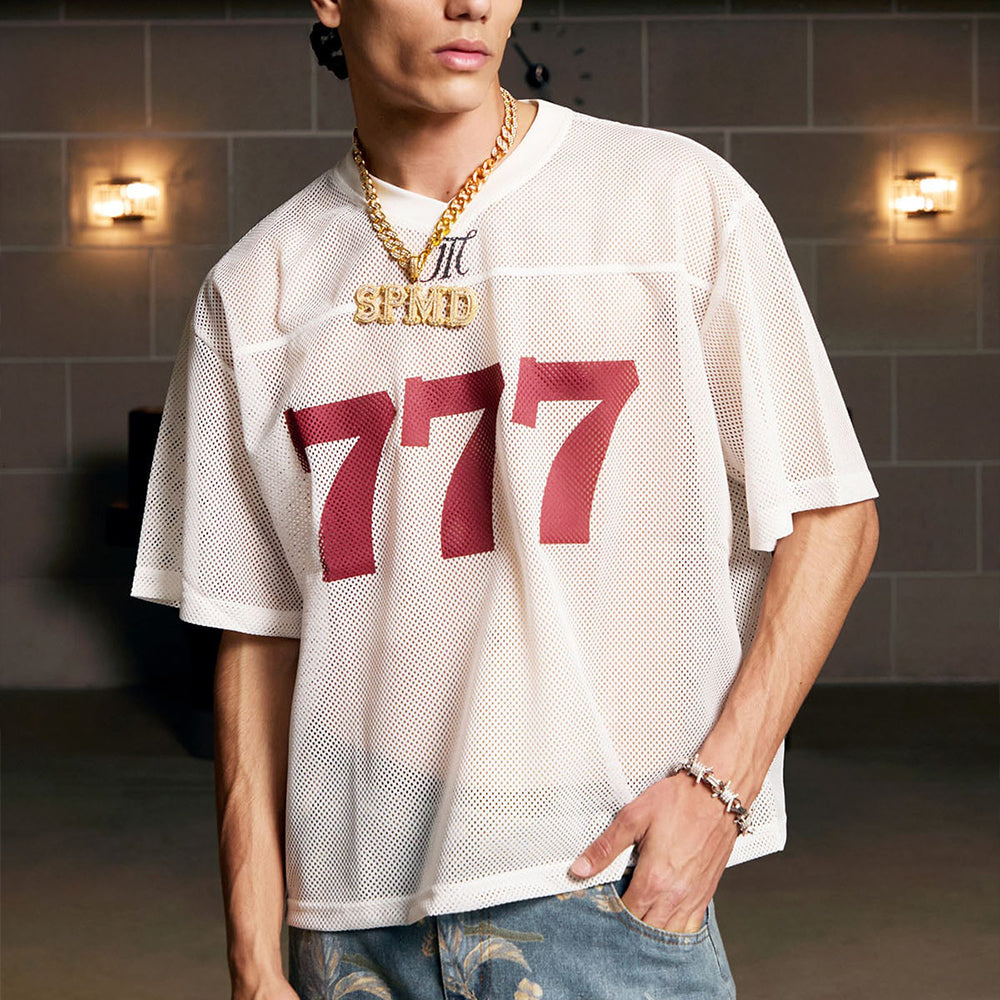 Evokyn Jersey Lucky Letter Print Quick Dry V-neck T-shirt