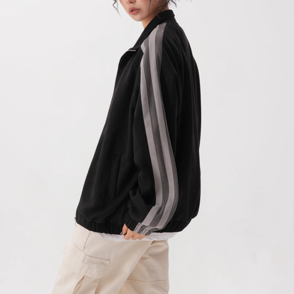 Trendy Suede Sleeve Contrast Jacket