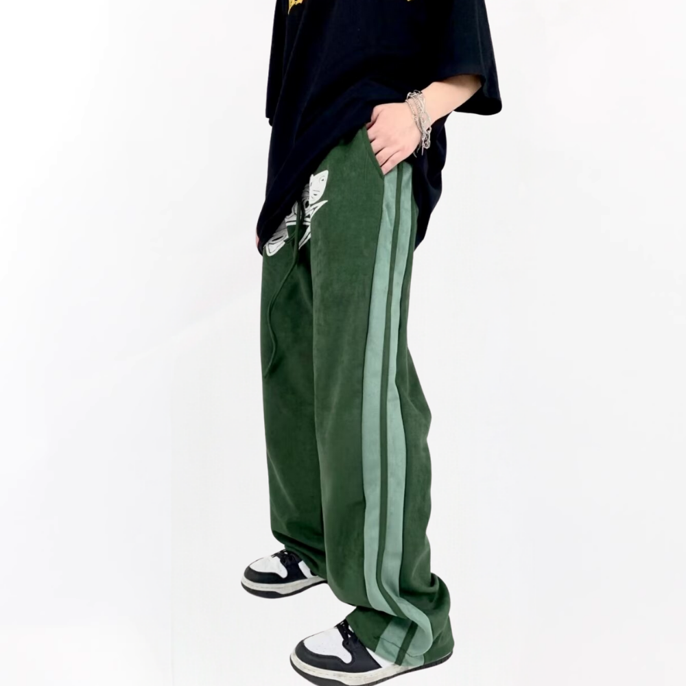 Retro Suede Letter Patch Sweatpants