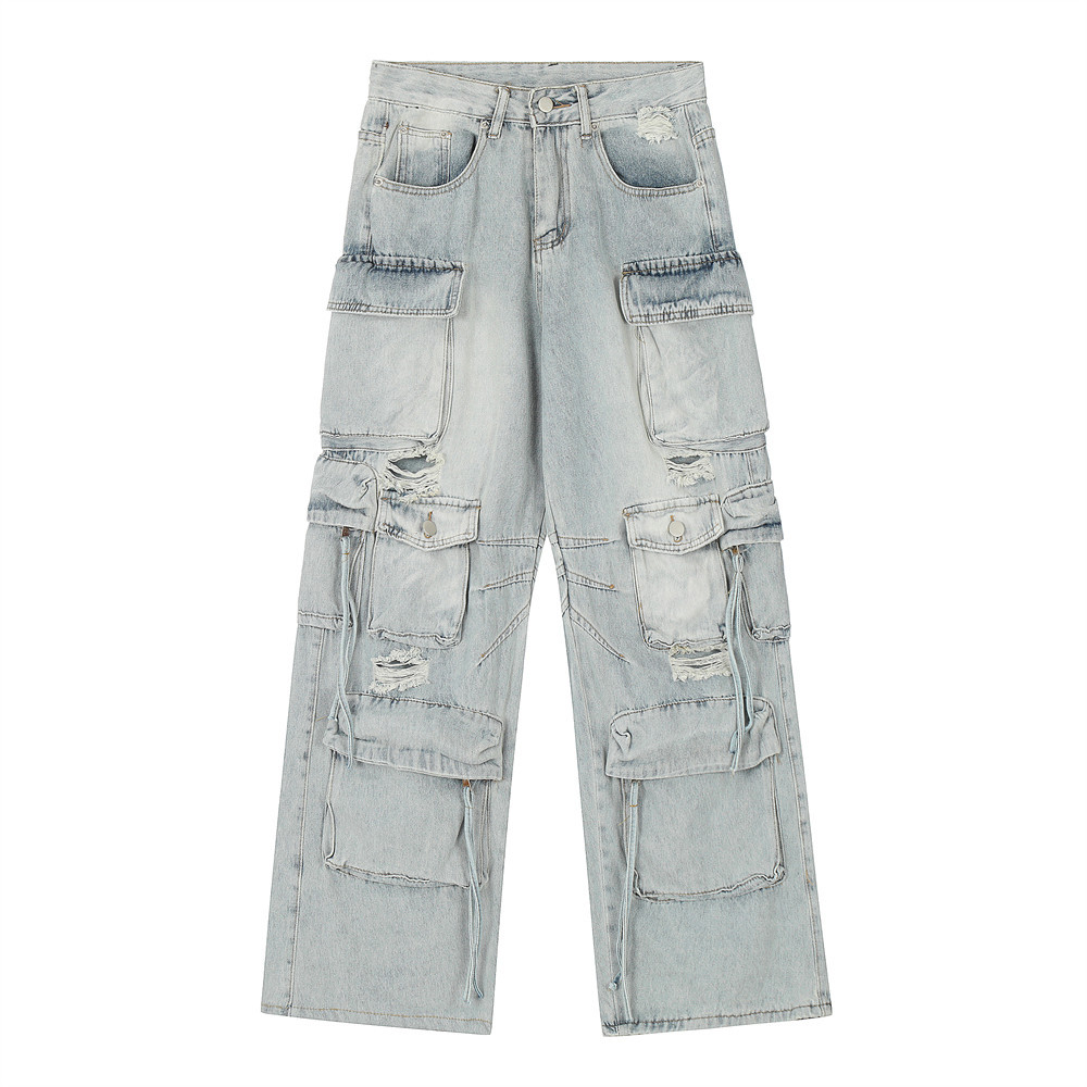 Punk Multi-pocket Ripped Jeans