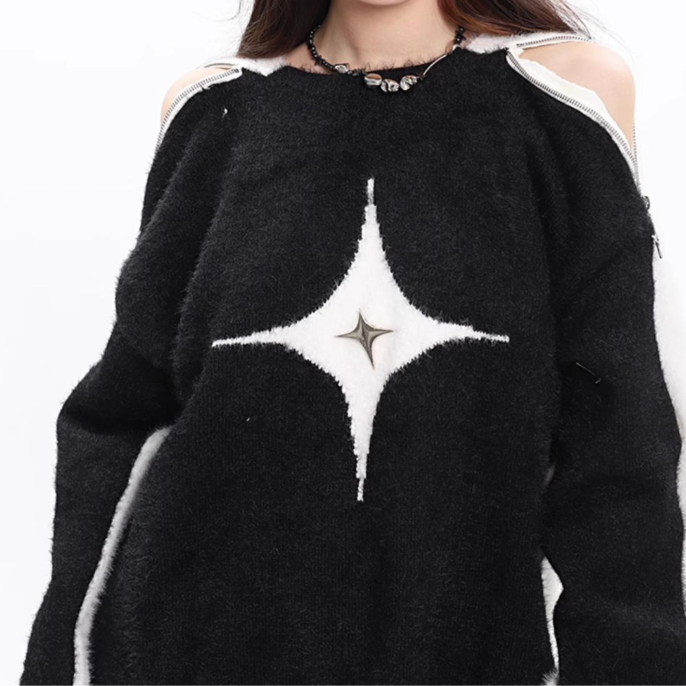 Women's Sexy One Shoulder Contrast Sweater