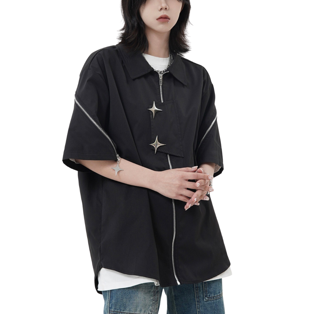 Vintage Solid Zip Cargo Shirts