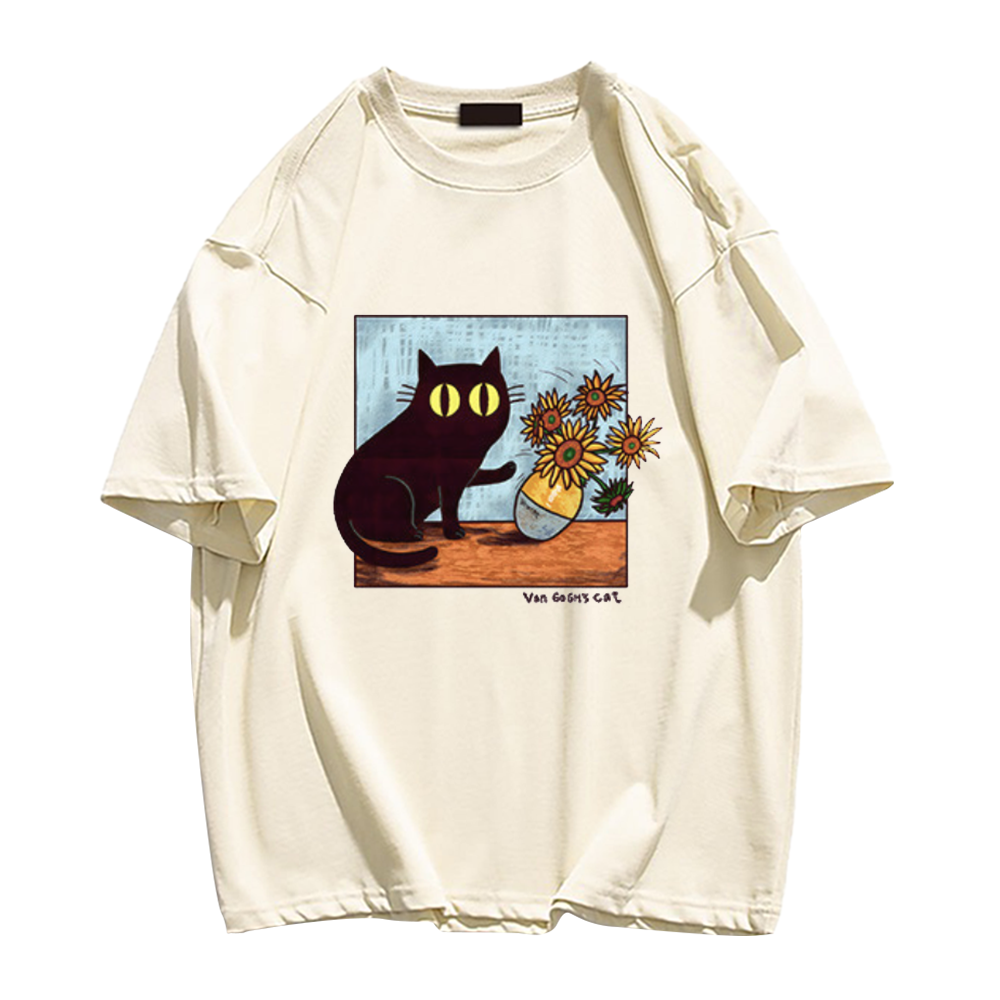 Cat And Van Gogh'S Sunflowers T-Shirt
