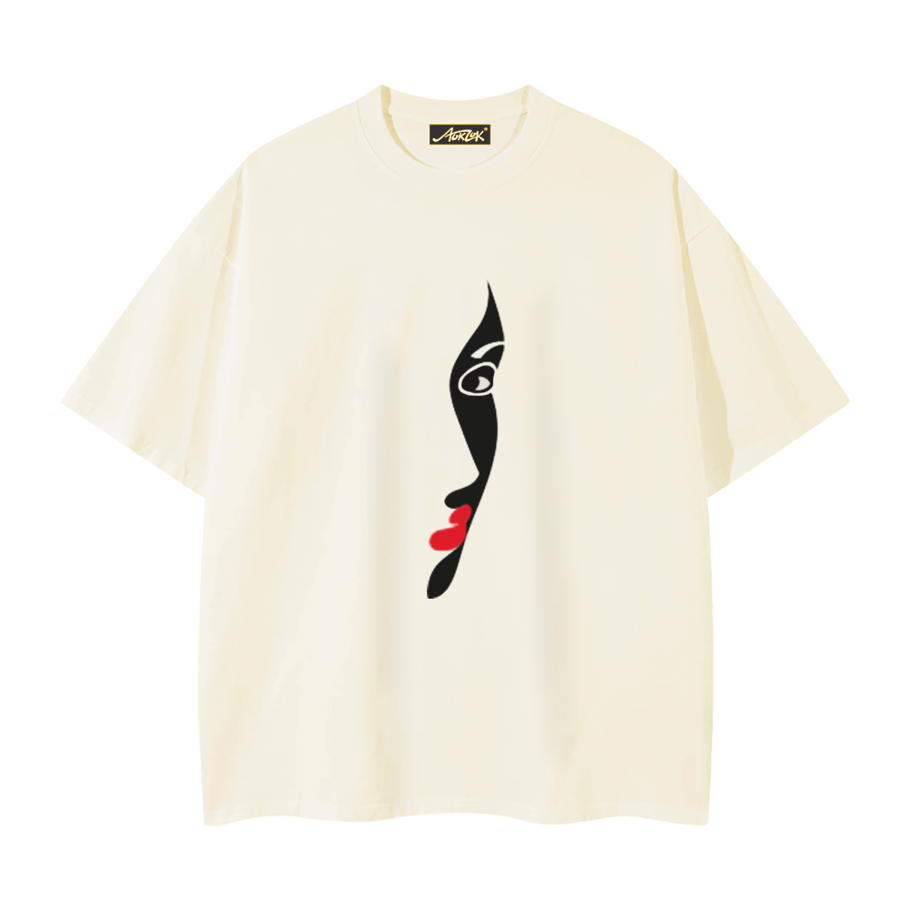 Red Lips Half Face T-Shirt
