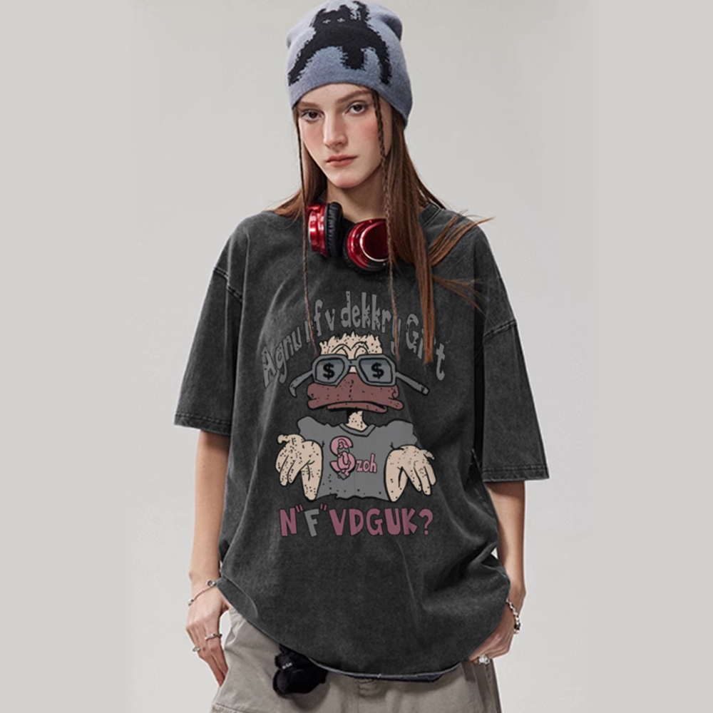 Fun Cartoon Duck Washed T-shirt