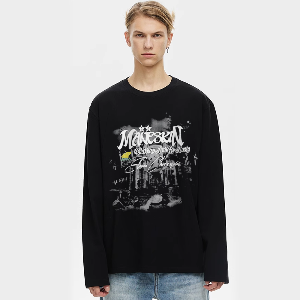 Dark Ruin Castle Print Long Sleeve Shirt