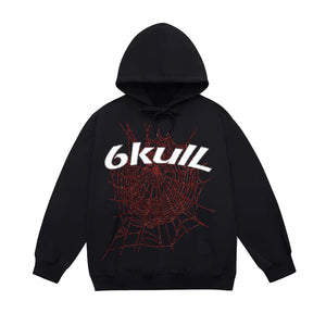 6Kull Spider Web Print Gothic Punk Hoodie