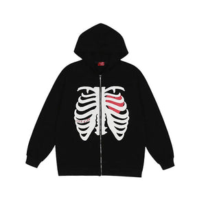 Urban Dark Skeleton Zipper Hoodie