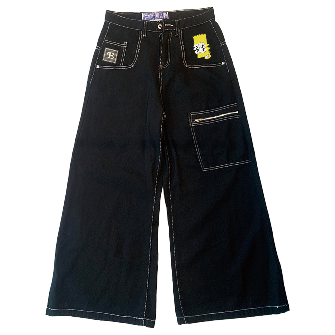Embroidered Jeans with Simpsons Character Patch