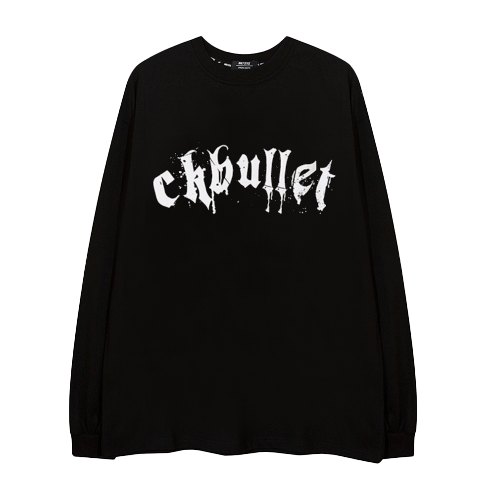 Retro Dark Cross Letters Long-Sleeve Shirt