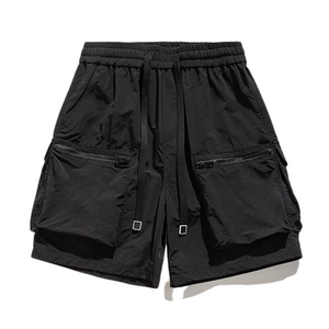 Vintage Solid Drawstring Cargo Shorts