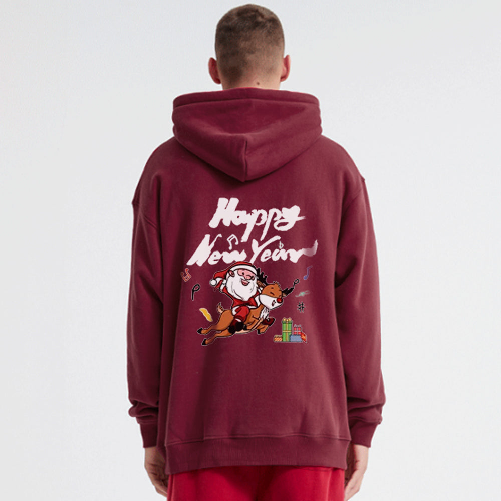 Comic Santa Claus And Elk Hoodie