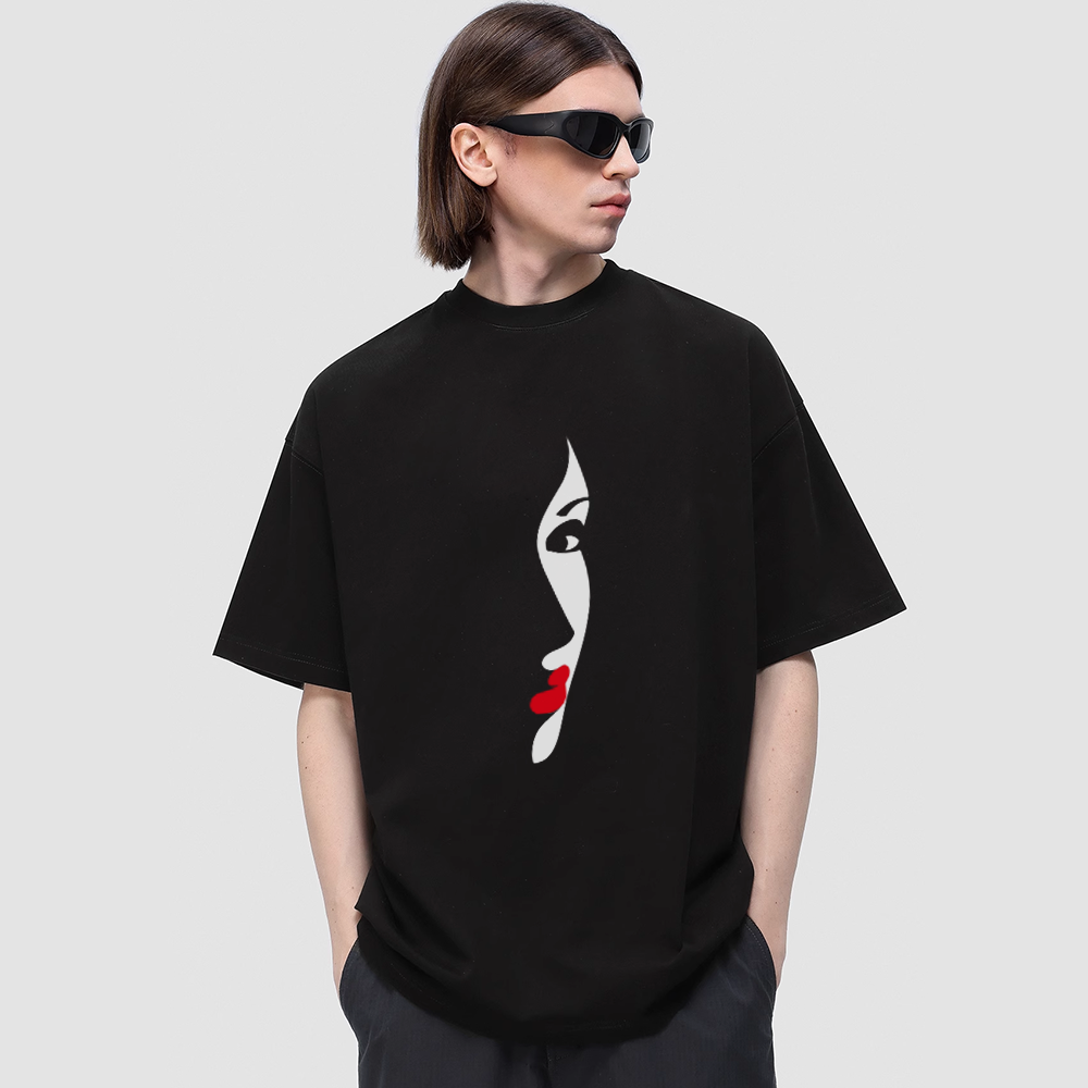 Red Lips Half Face T-Shirt