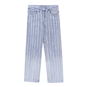 PM | Hip Hop Striped Raw Hem Jeans