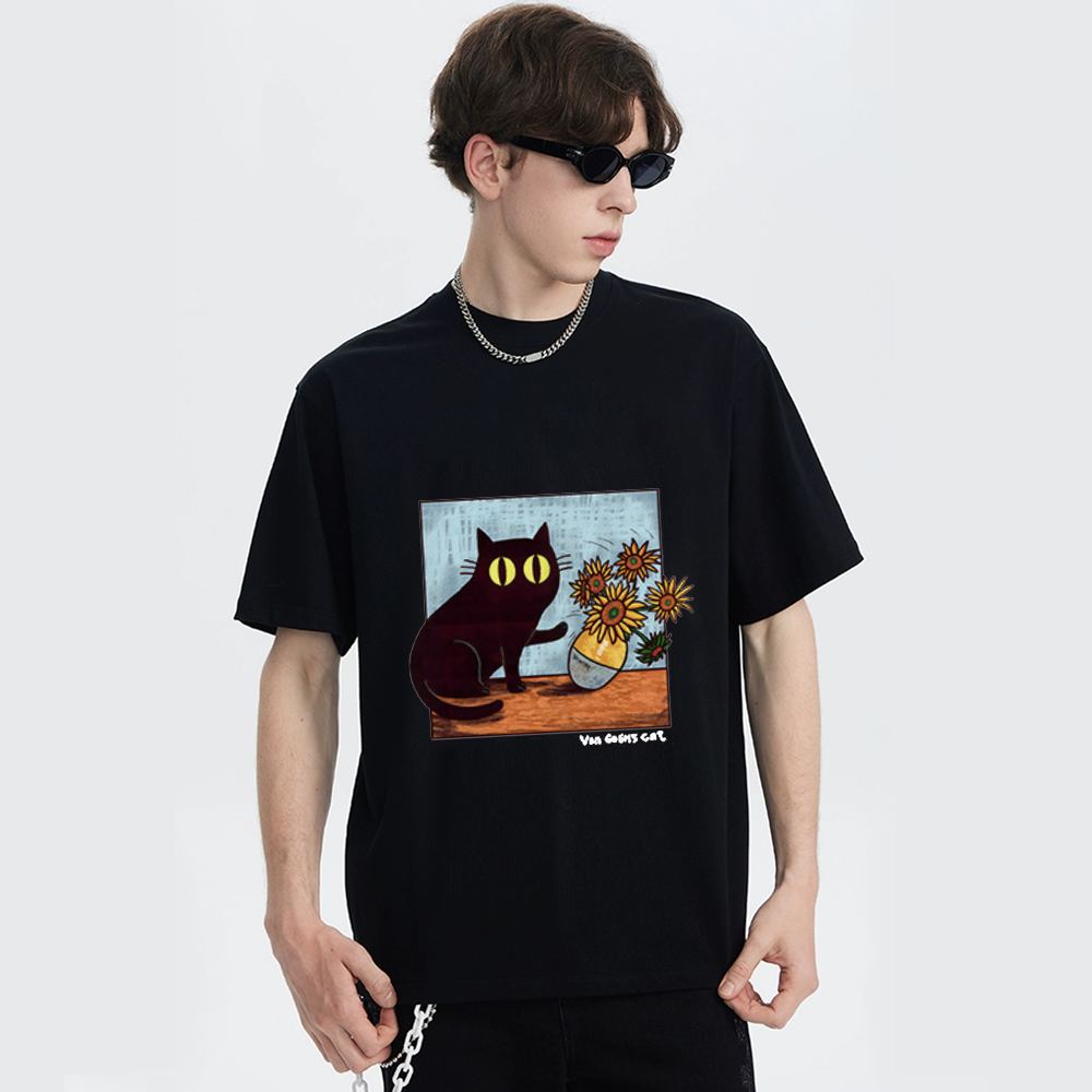 Cat And Van Gogh'S Sunflowers T-Shirt