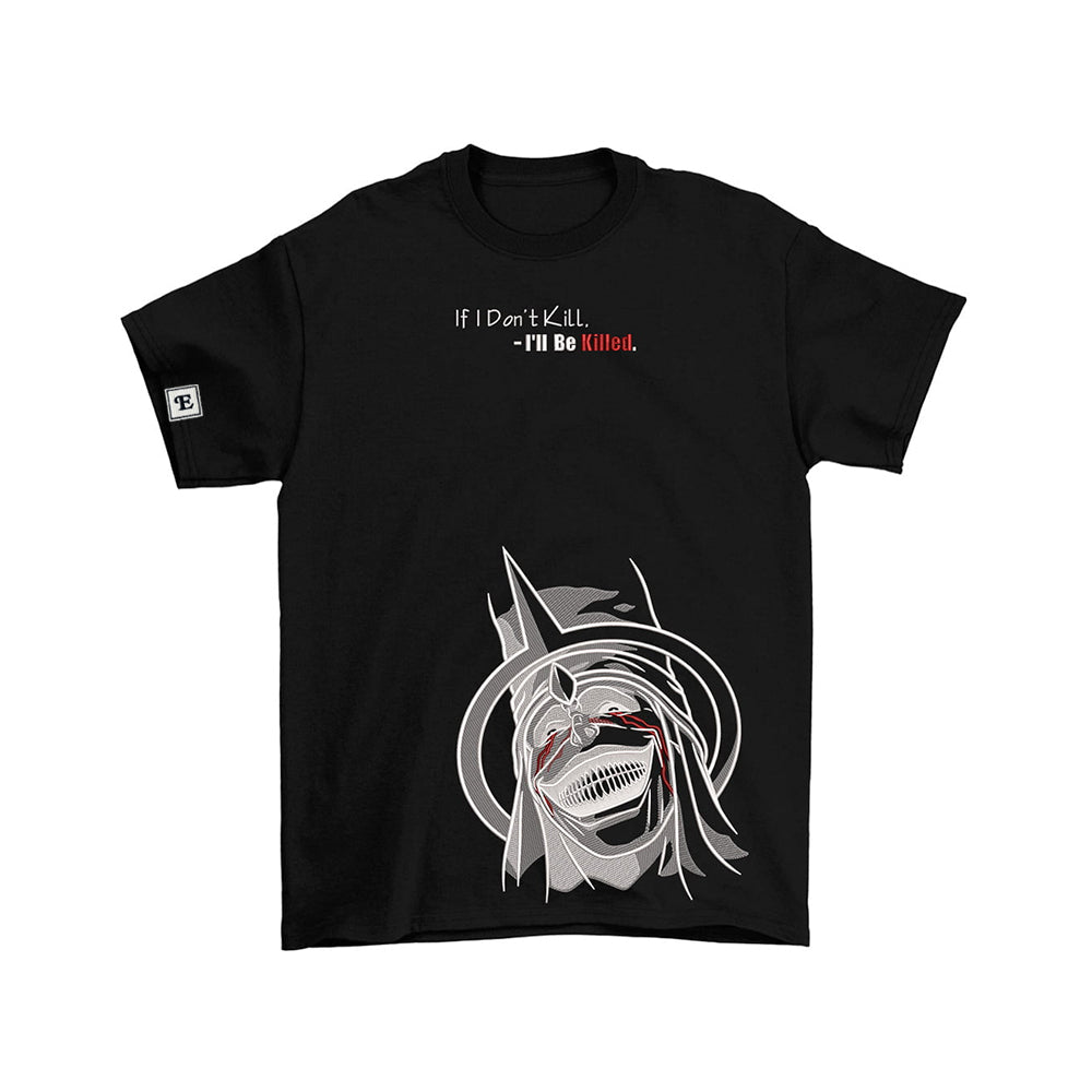 Embroidered Graphic T-Shirts with Samurai Demon Mask & Twin Blade Designs