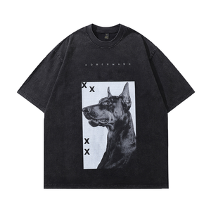 Black And White Doberman Washed T-Shirt