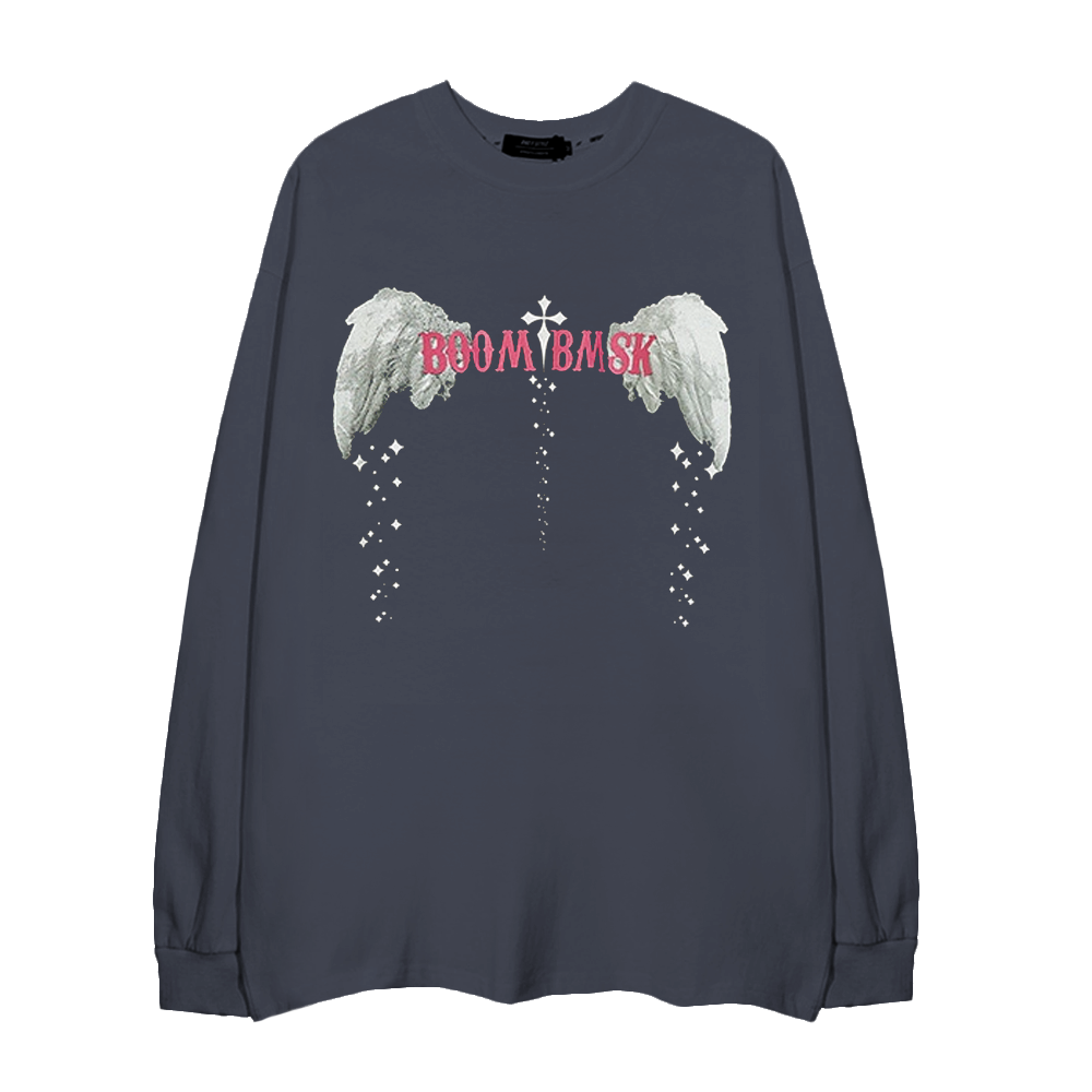 Angel Wings Ribbed Cuffs Long-Sleeve Shirt
